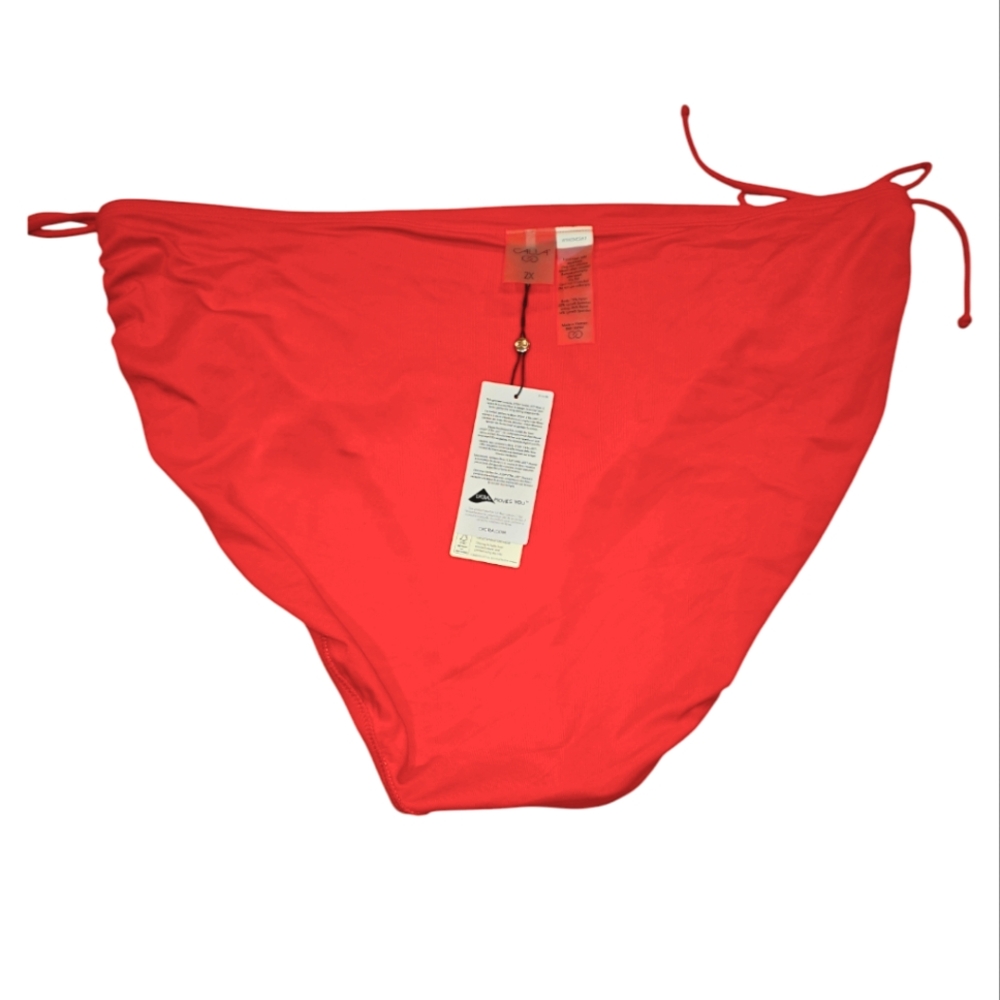 CALIA Adjustable Rise Ruched Vermillion Bikini Bottom - Picture 4 of 12